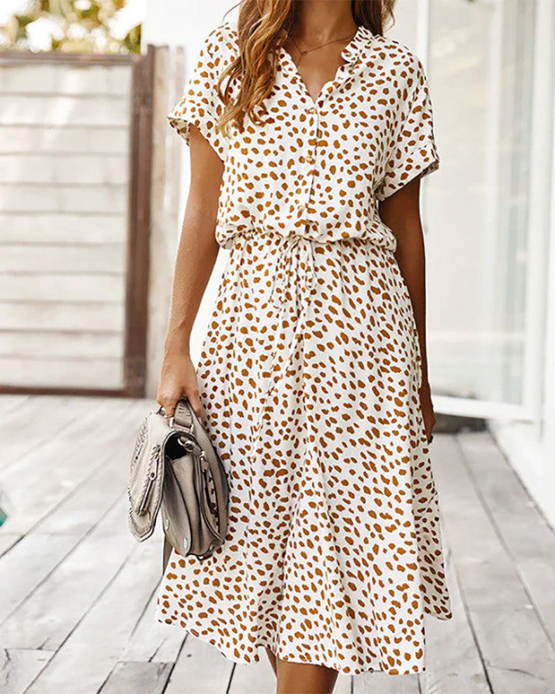 V-Neck Dress with Polka Dot Print