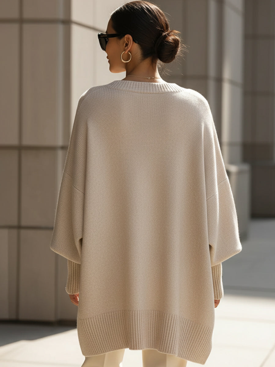 Maya | Oversized Poncho Sweater with Ribbed Trim