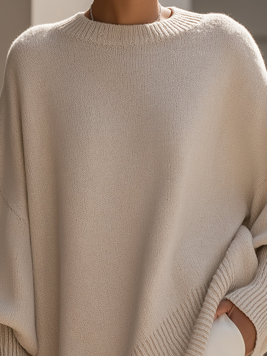 Maya | Oversized Poncho Sweater with Ribbed Trim
