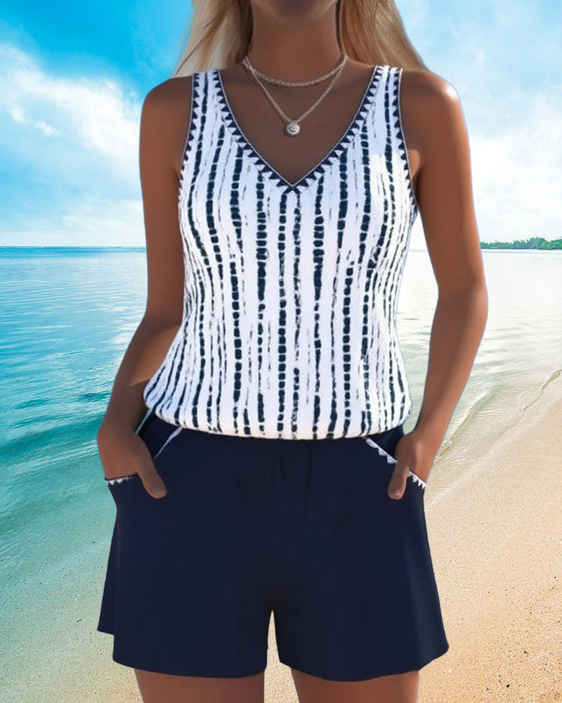 Naomi | Polyester-Elastane V-Neck Tankini Set