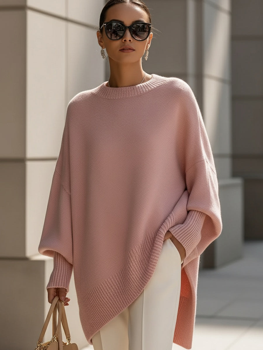 Maya | Oversized Poncho Sweater with Ribbed Trim