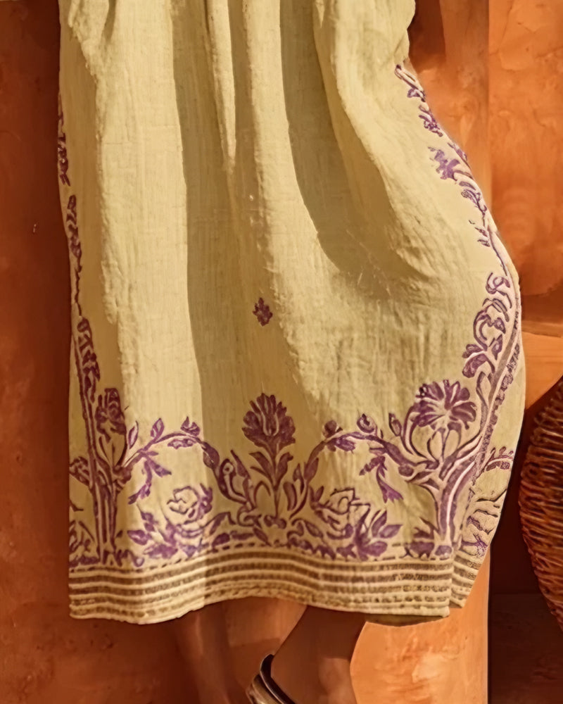 Ethnic Print V-Neck Dress Loose Fit