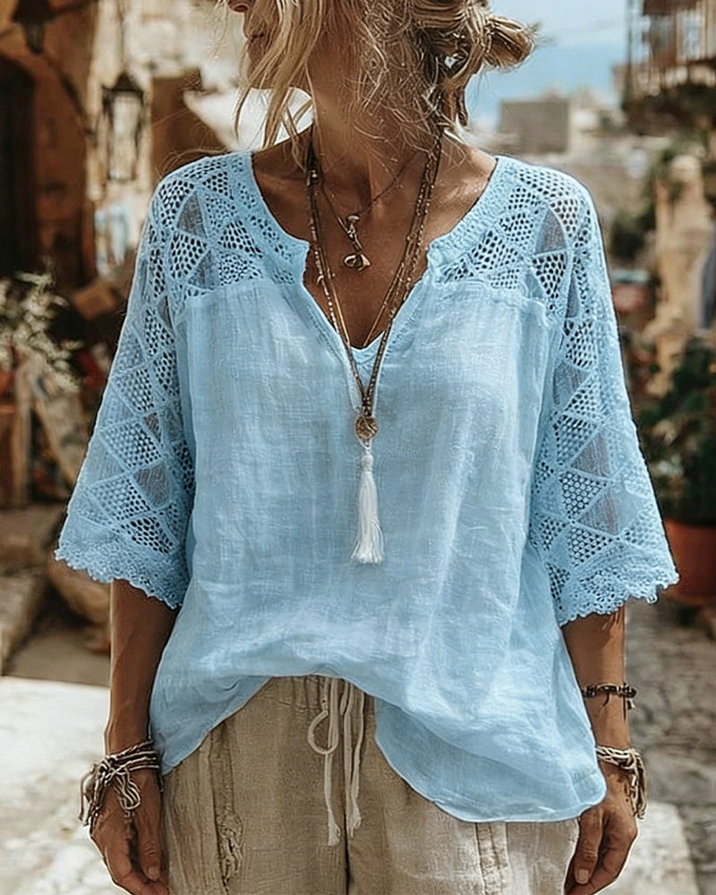 Monica | Cotton Lace V-Neck Blouse