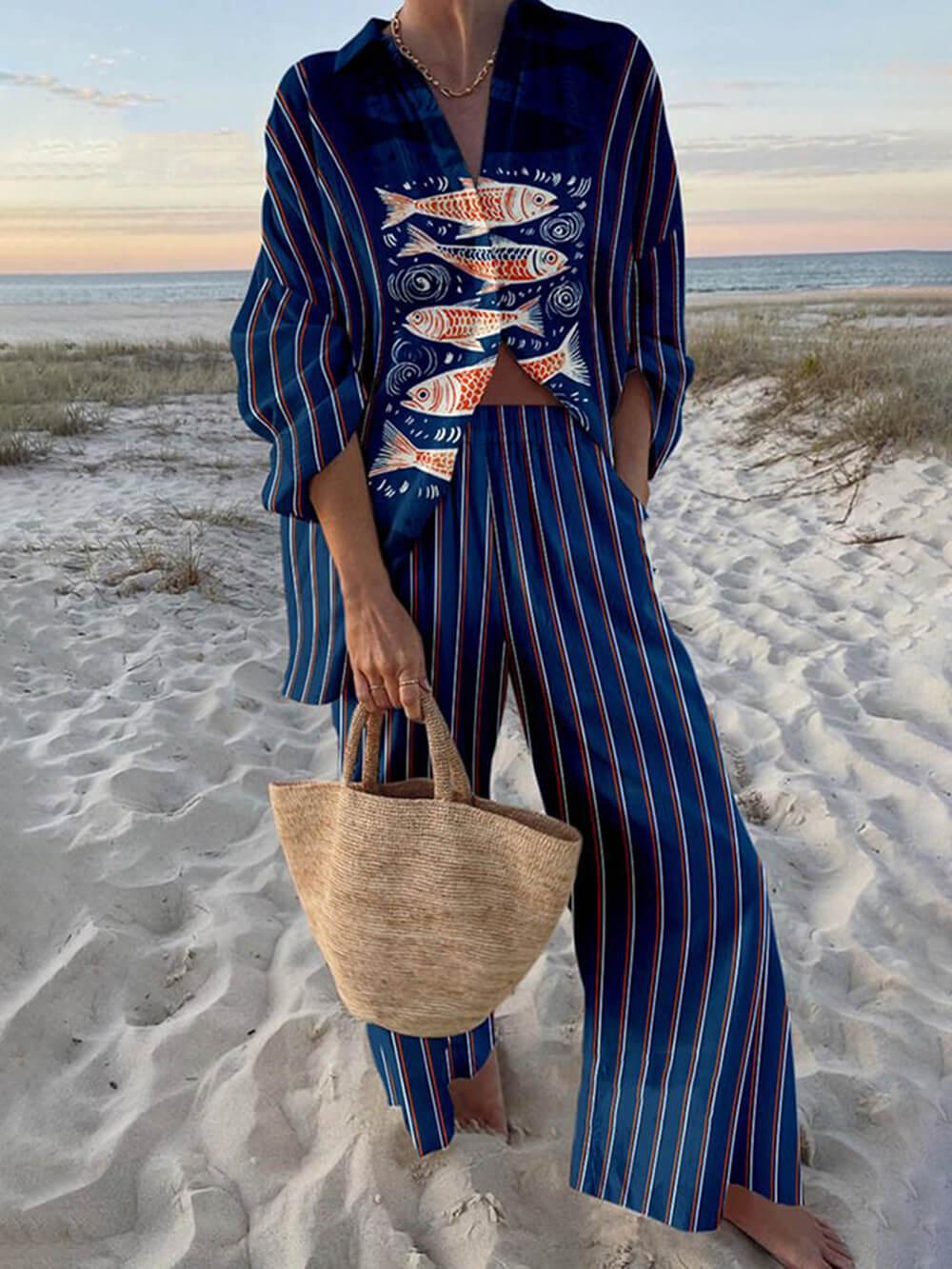 M&H | Ocean Print Shirt and Pants Set