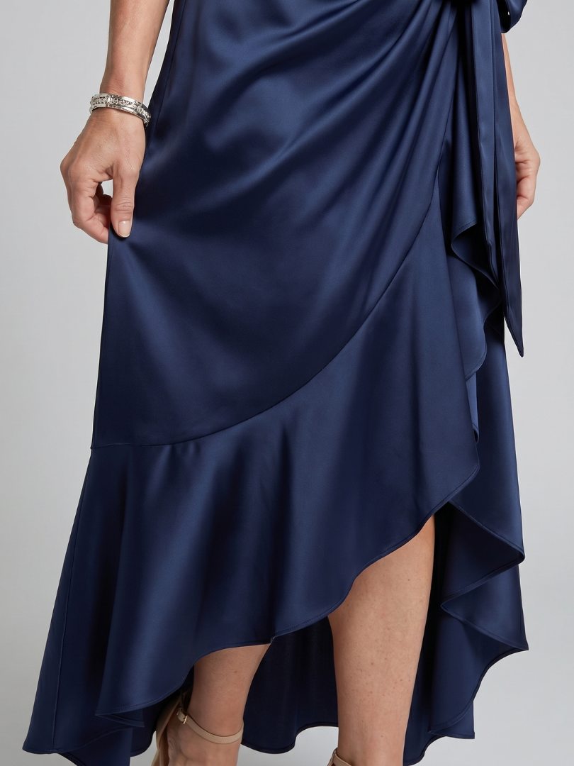 Halter Wrap Asymmetric Hem Midi Dress
