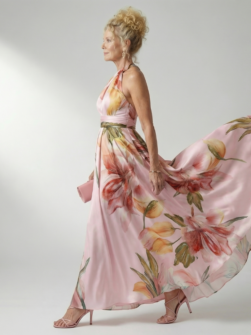 Lightweight Floral Halter Maxi Dress