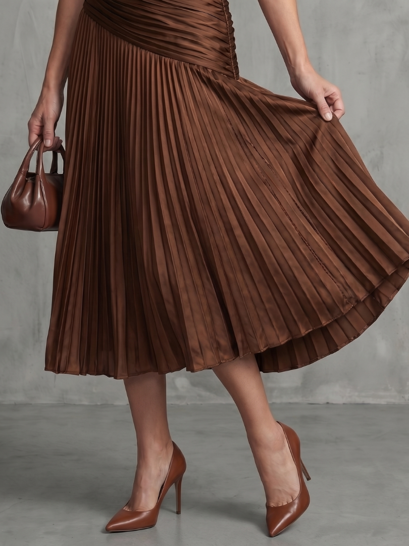 Striped Pleated-Waist Midi Dress