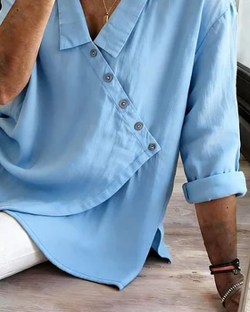 Natalie | Asymmetrical Button-Front Cotton Blouse