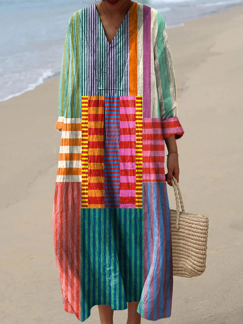 ELARA | MULTICOLOR PATCHWORK MAXI DRESS