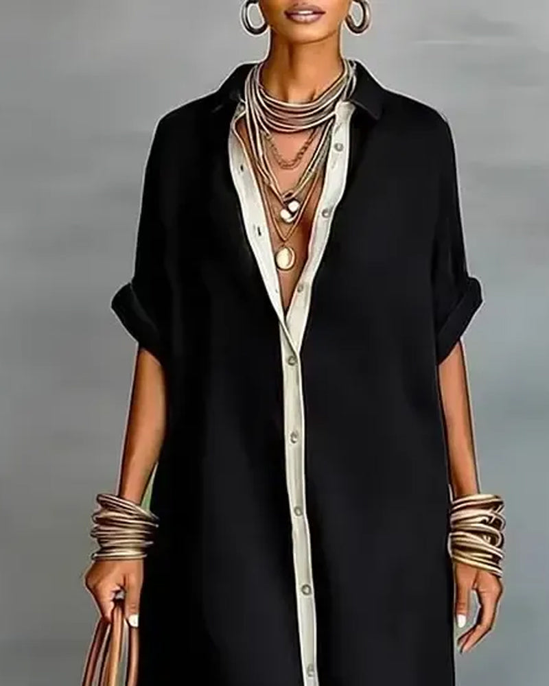 Elegant Shirt Dress with Lapel Draping