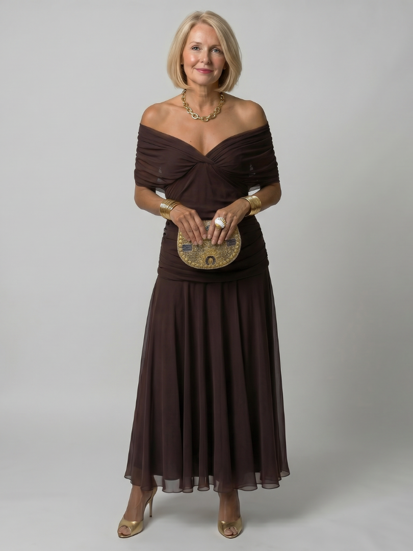 Maya | Off-Shoulder Draped Midi Dress