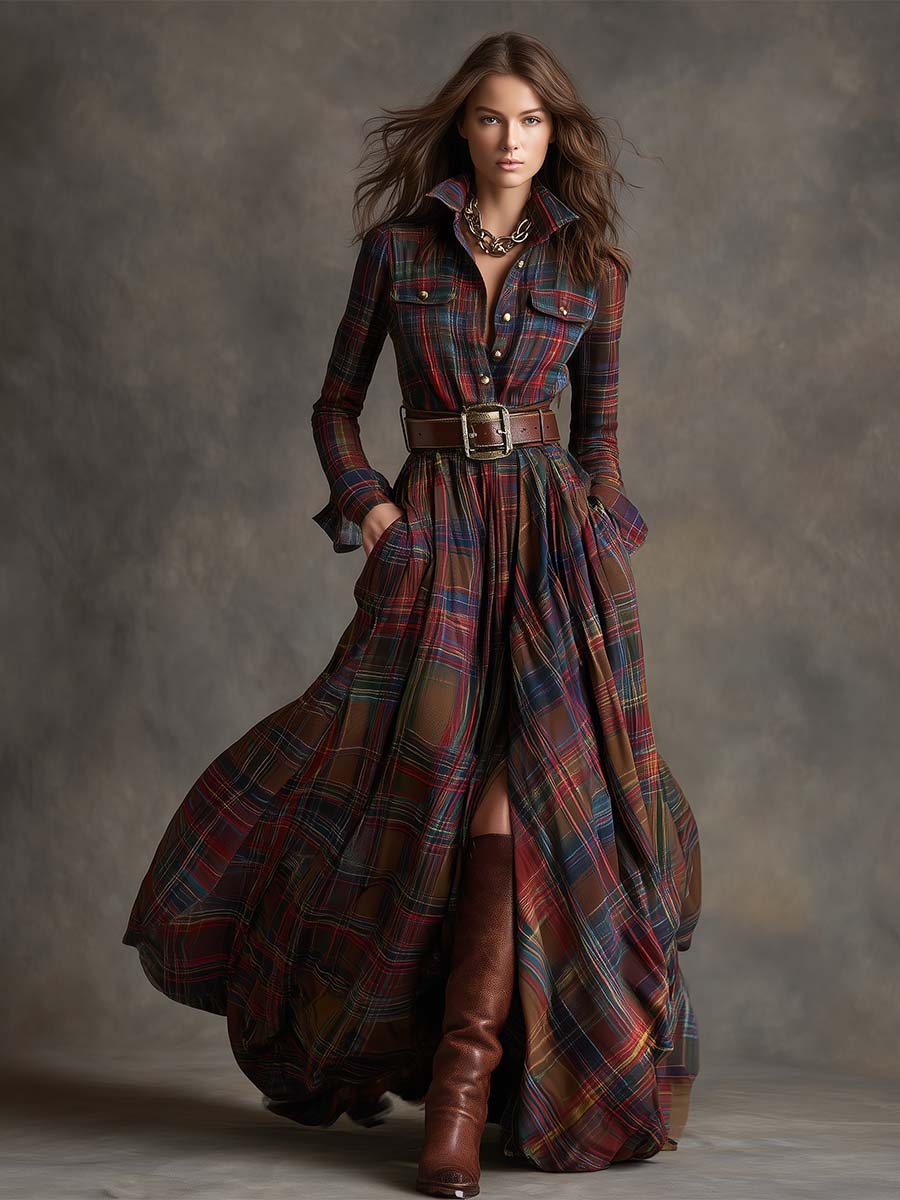 Plaid Button-Front Shirt Dress