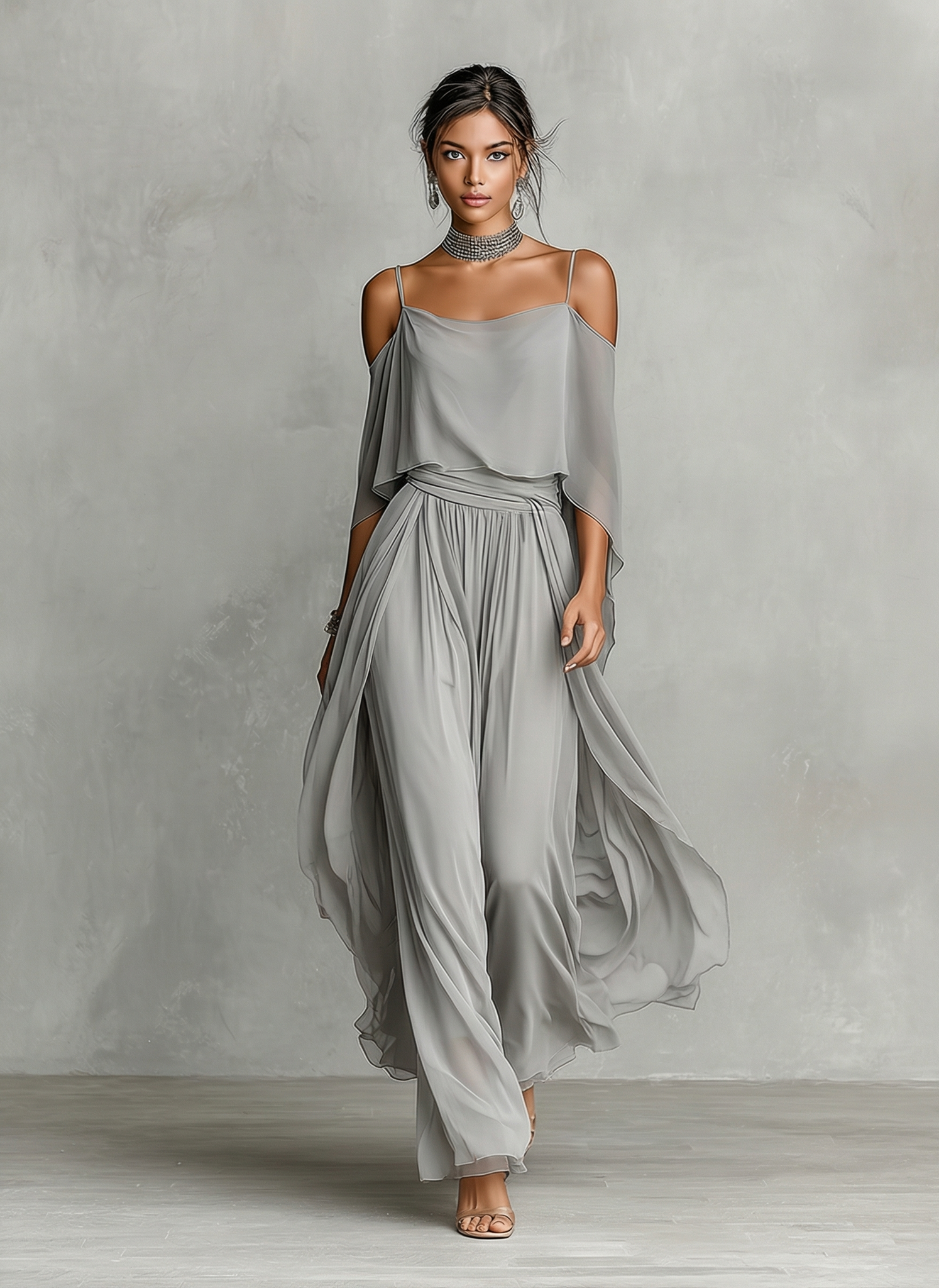 Imani | Chiffon Cold-Shoulder Set