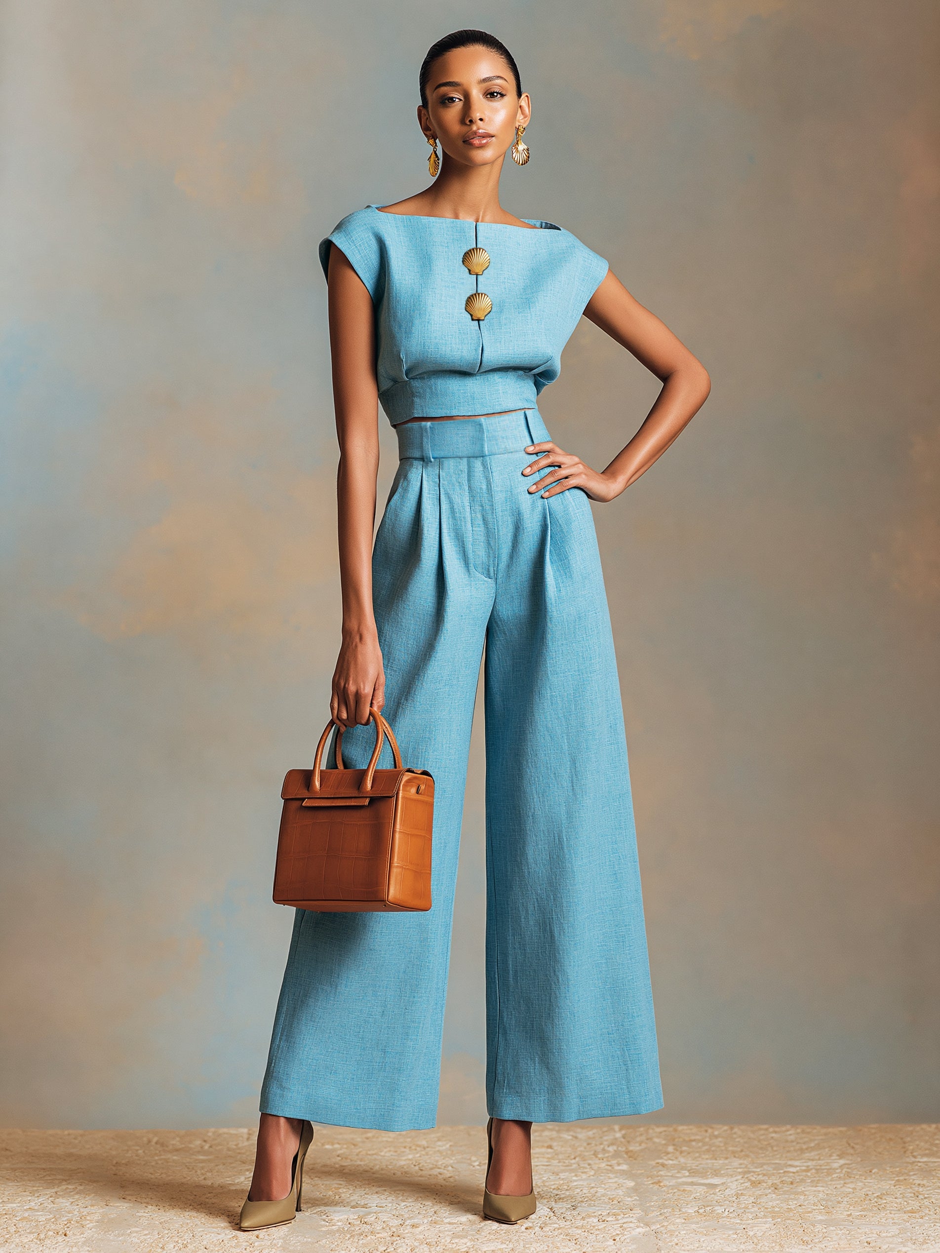Nora | Linen Two-Piece Co-Ord with High-Waisted Wide-Leg Pants