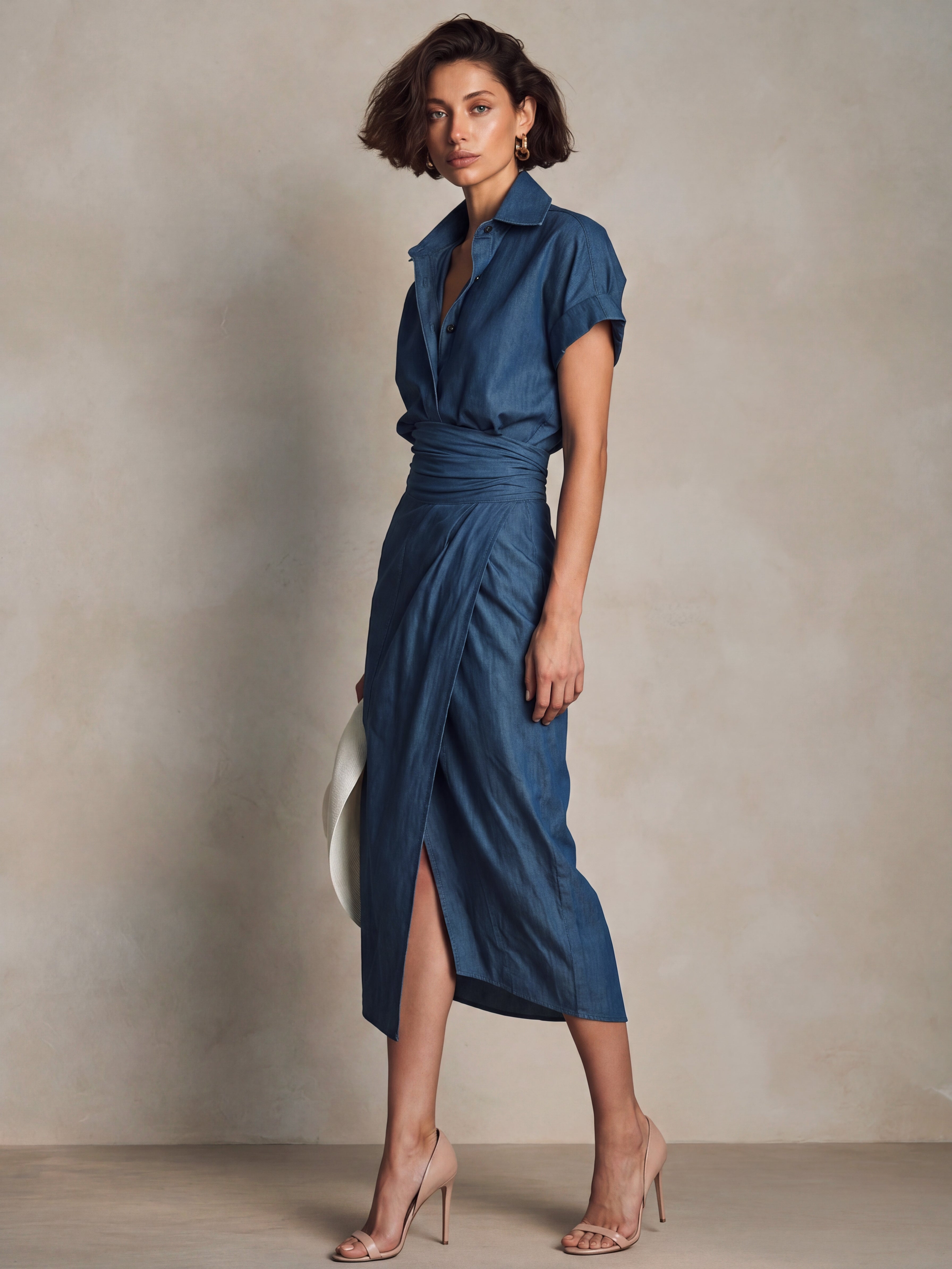 Madison | Chambray Wrap Midi Shirt Dress