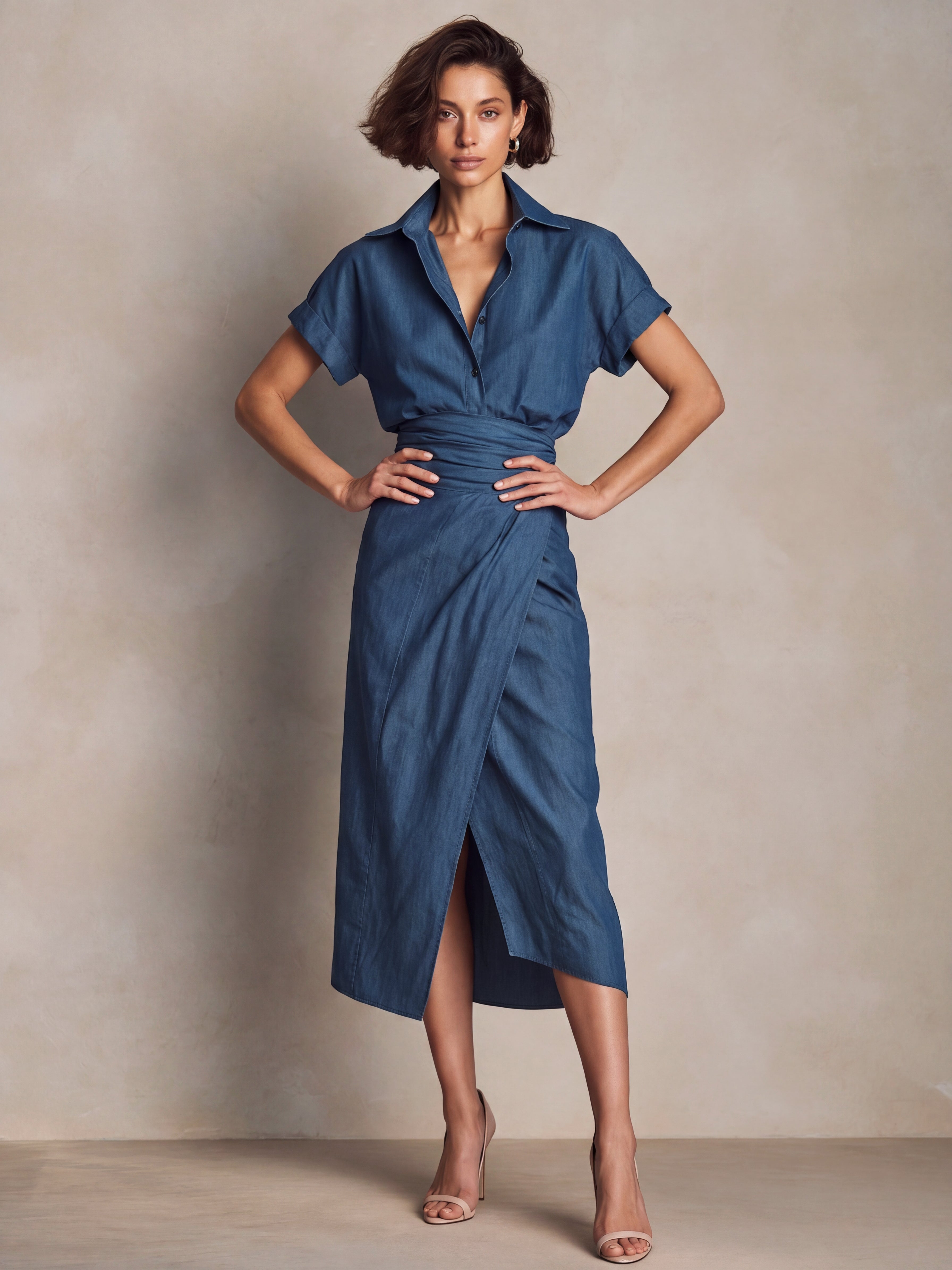 Madison | Chambray Wrap Midi Shirt Dress