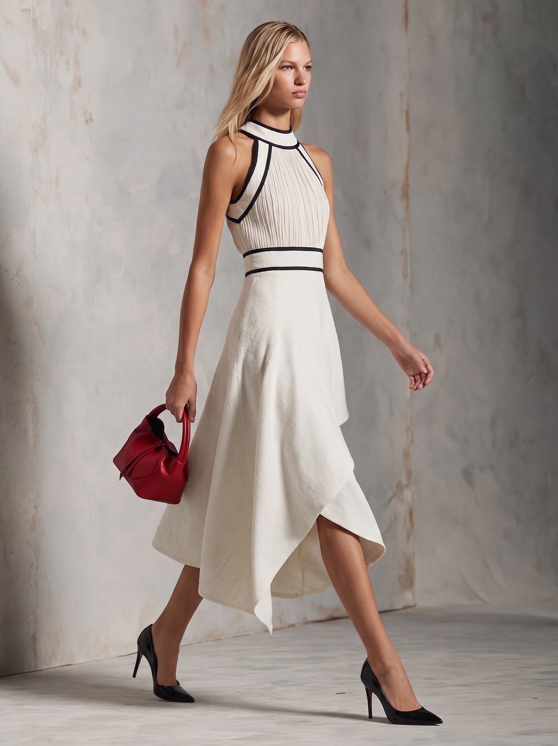 Ava | Halter Midi Dress with Asymmetrical Hem