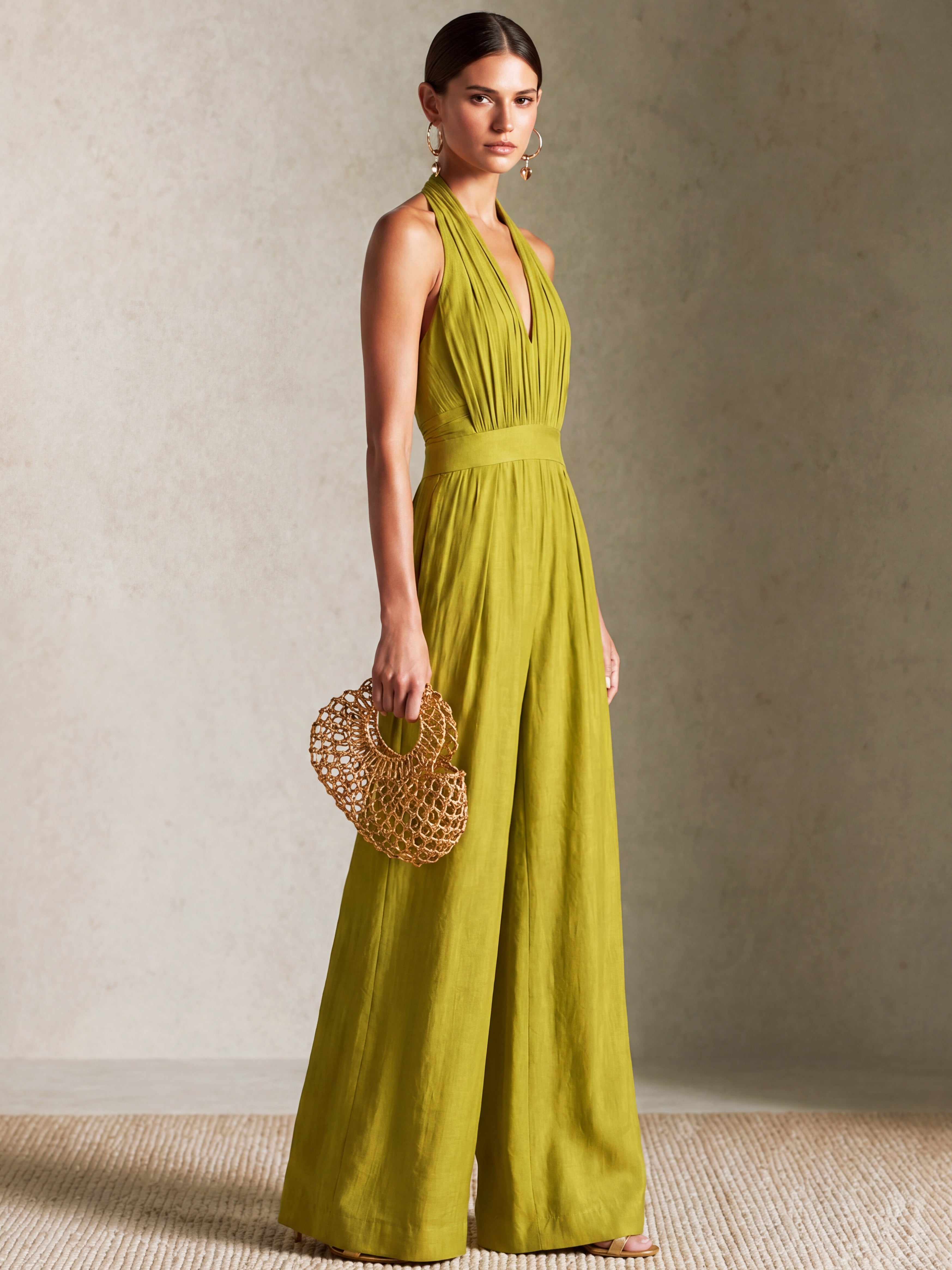 Aisha | Linen Halter-Neck Wide-Leg Jumpsuit