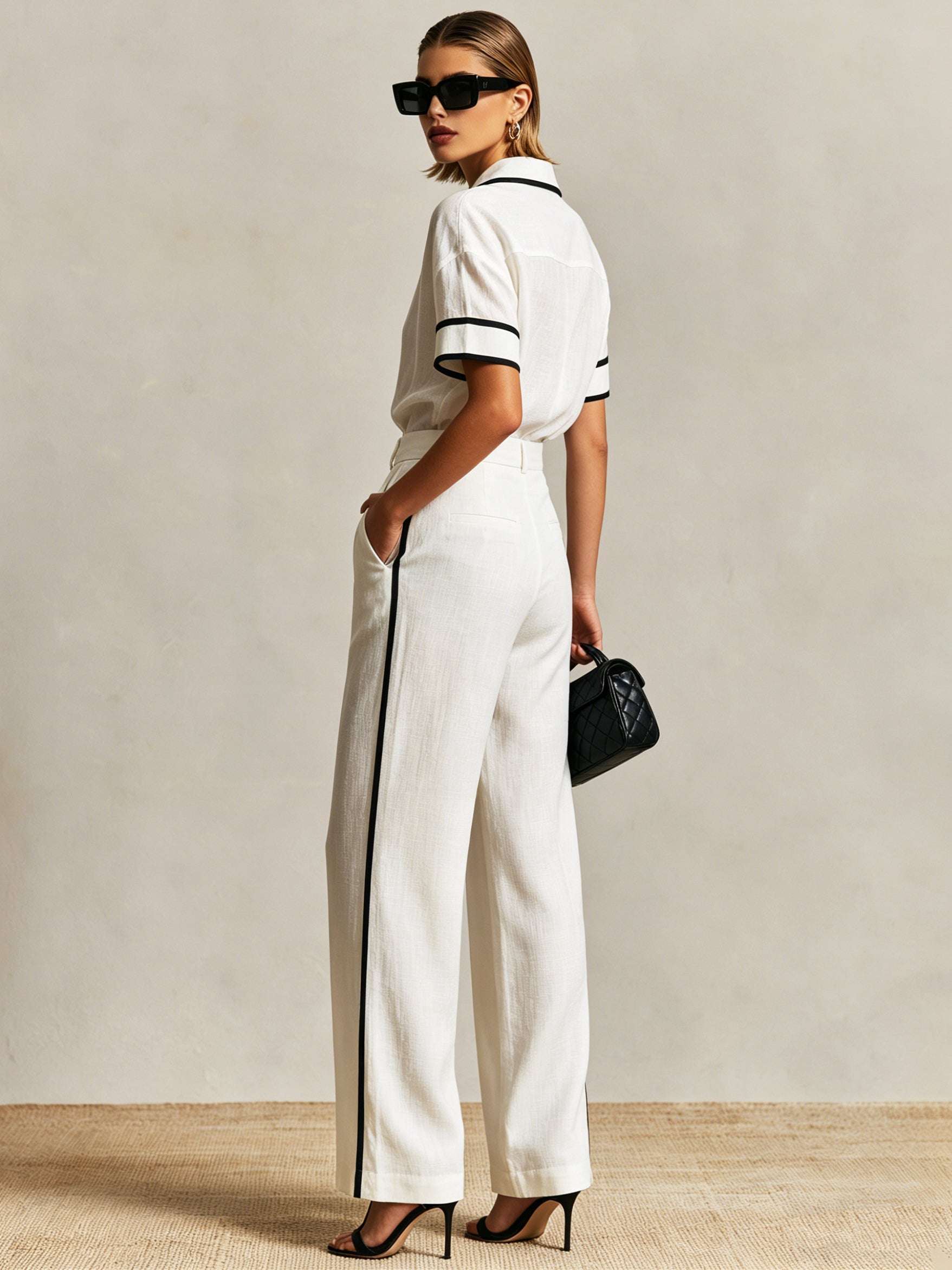 Imani | Lyocell Shirt & High-Waisted Wide-Leg Pants Set