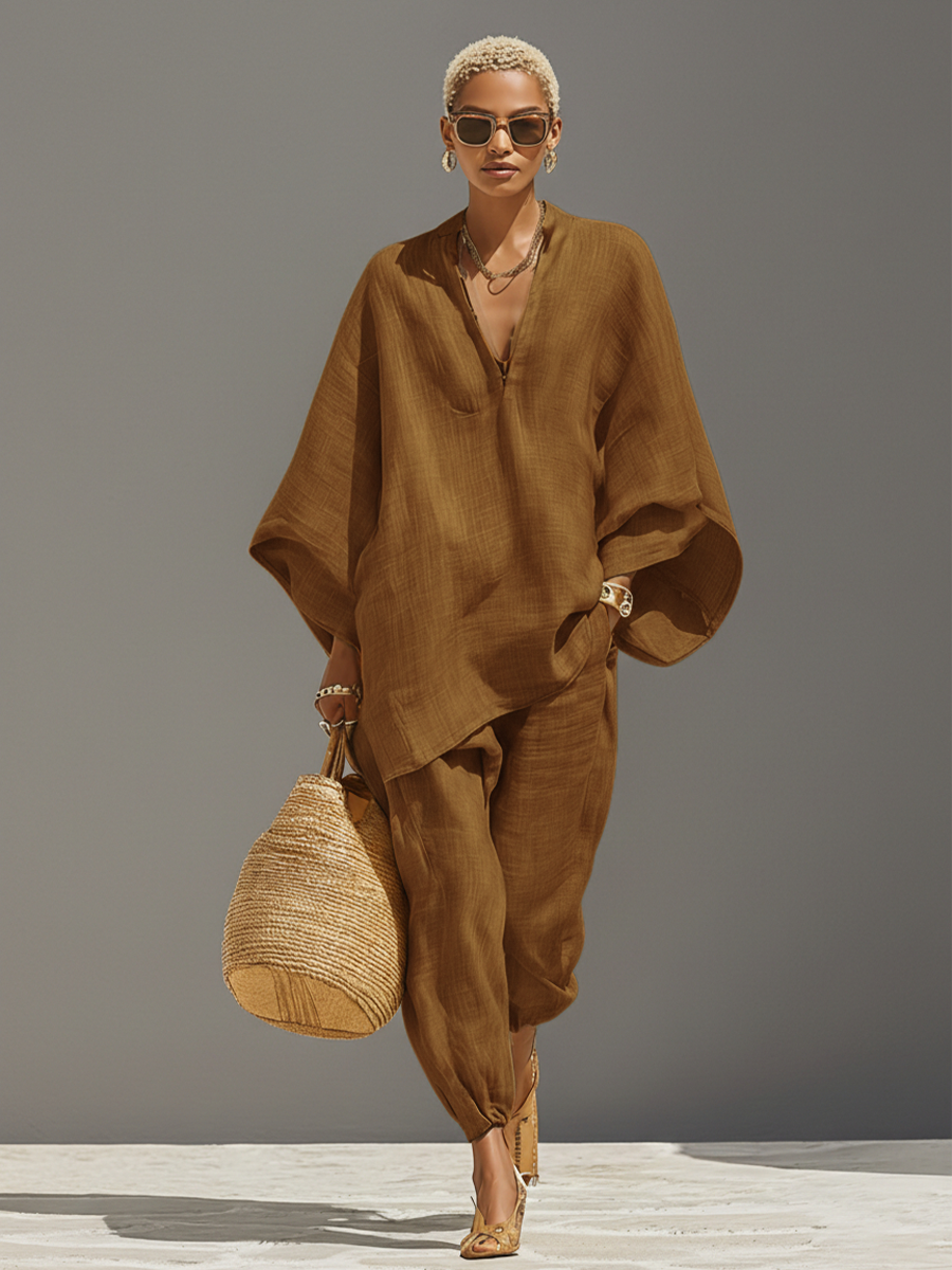 Harper | Linen-Blend Two-Piece Set with Asymmetric Hem