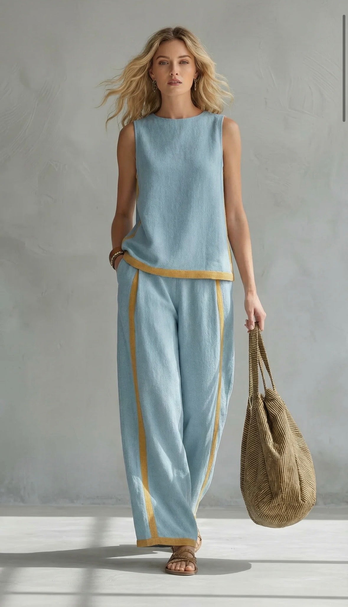 M&H | Cardigan & Pants Two-Piece Set, Cotton-Linen Blend