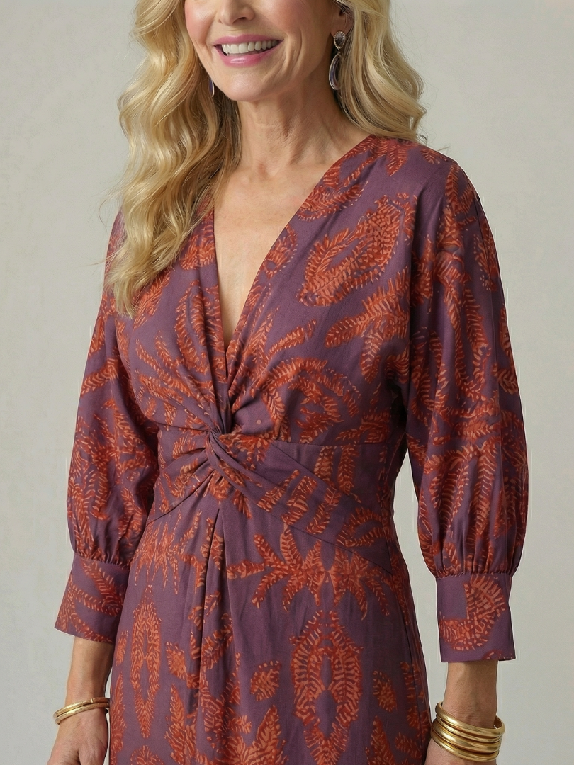 Long-Sleeve Wrap Midi Dress