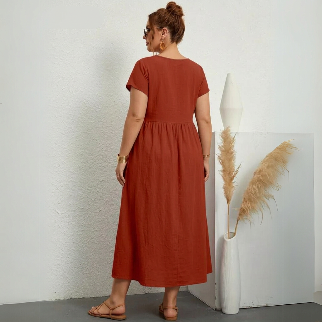 Nora | Relaxed Linen-Cotton Midi Dress