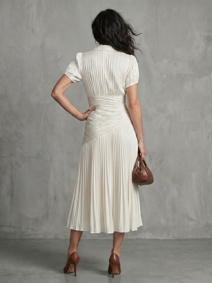 Striped Pleated-Waist Midi Dress