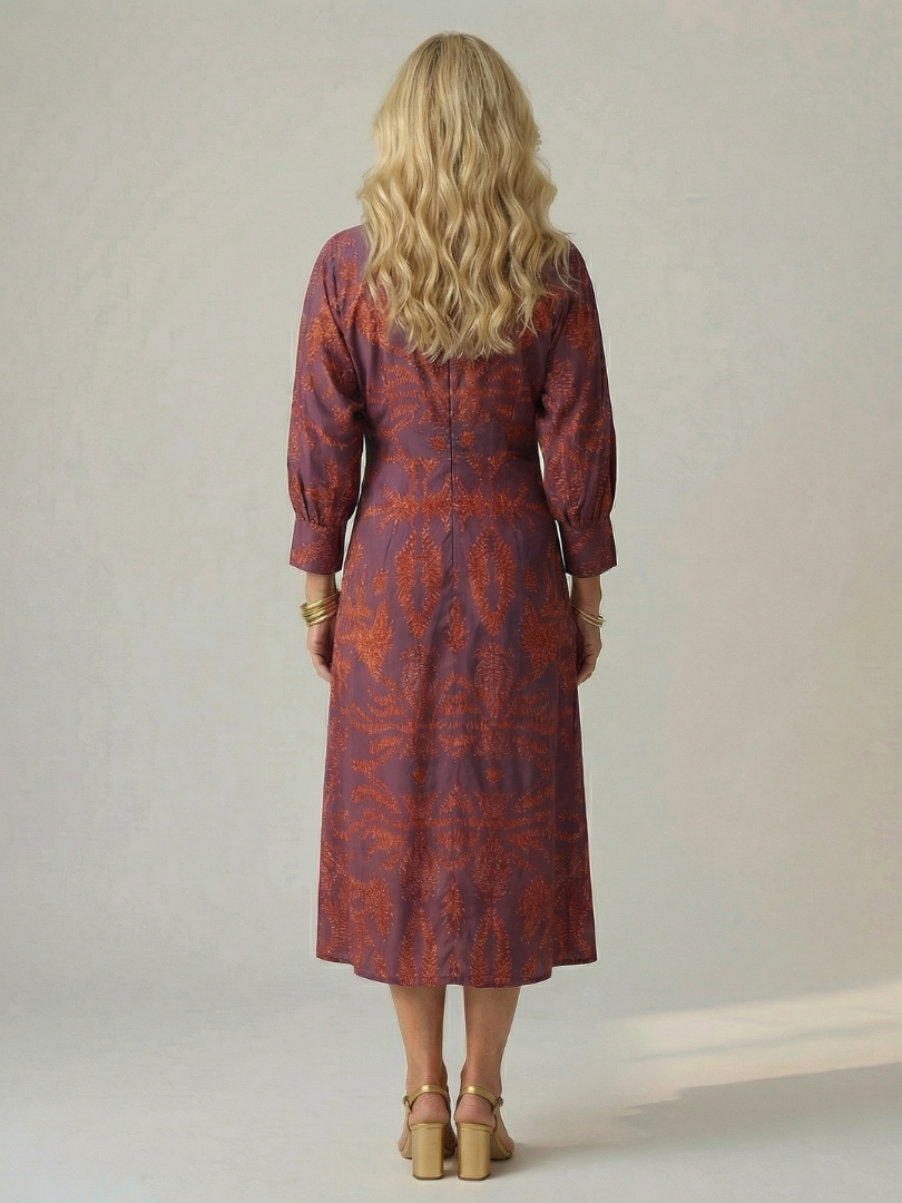 Long-Sleeve Wrap Midi Dress