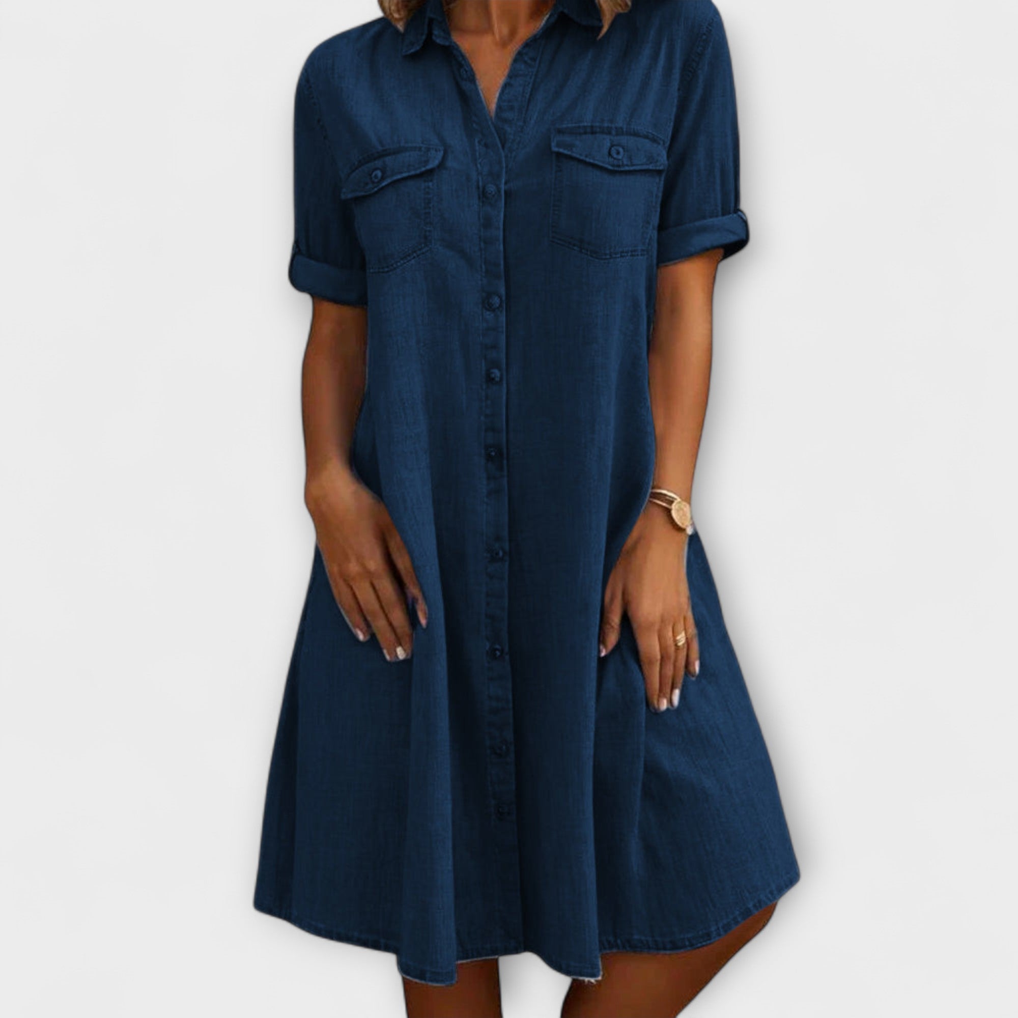 A-Line Knee-Length Short-Sleeve Dress
