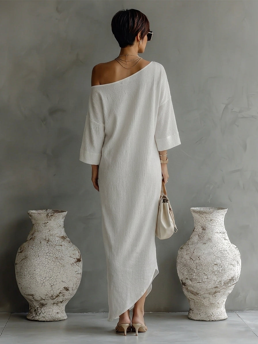 Maya | Cotton-Linen One-Shoulder Maxi Dress