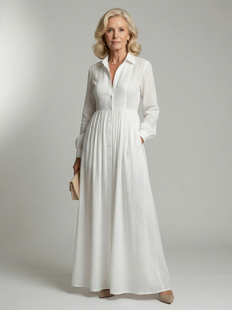 Long Sleeve Button-Front Maxi Dress