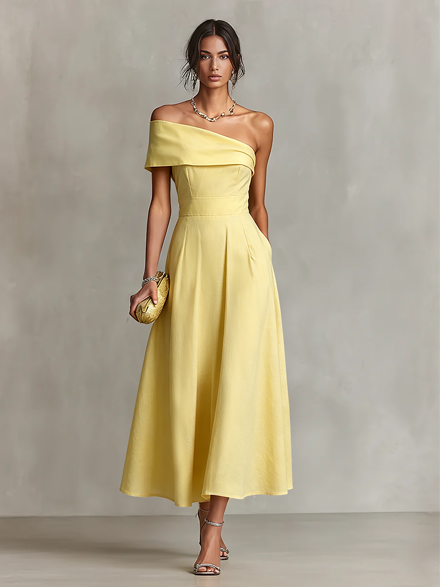 Maya | Linen One-Shoulder Midi Dress