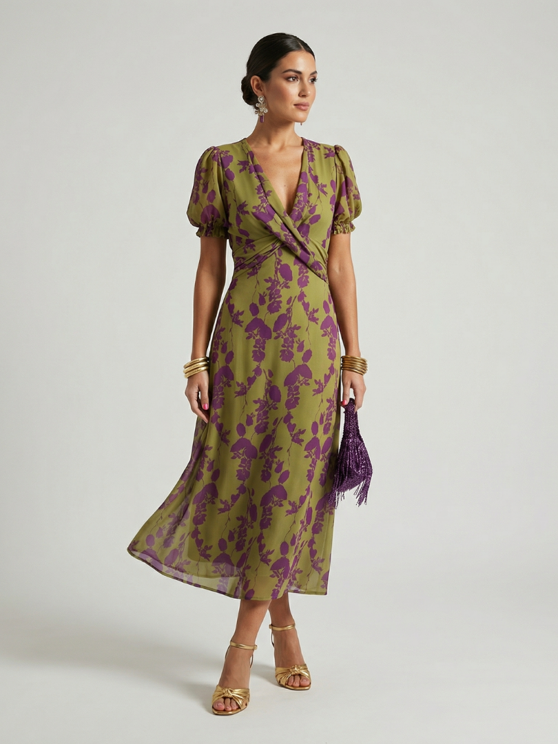 Floral Wrap Midi Dress