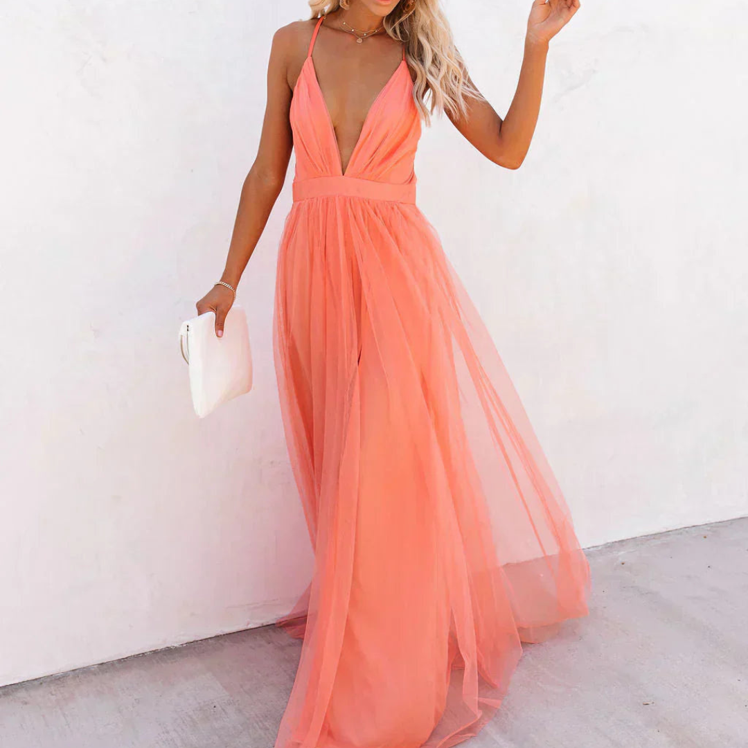 Harper | Coral Chiffon Maxi Dress