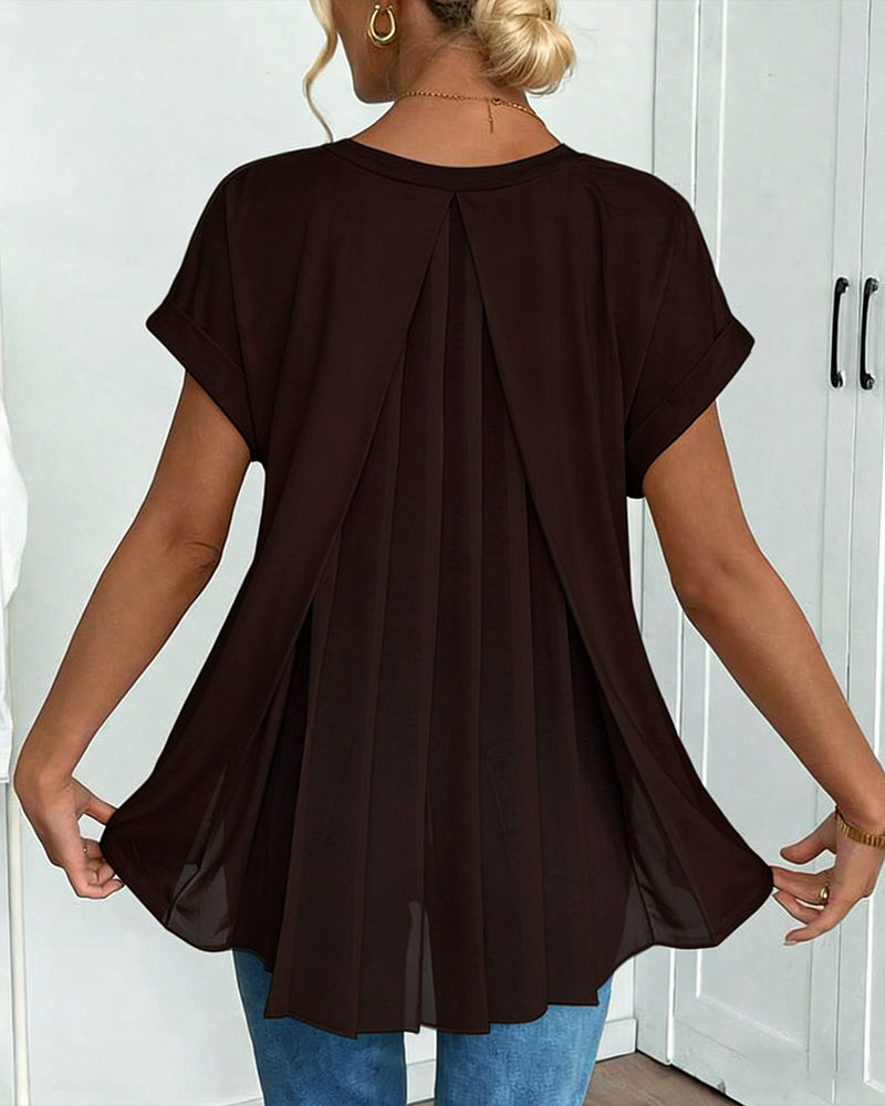 Leila | Cotton-Blend V-Neck Patchwork T-Shirt