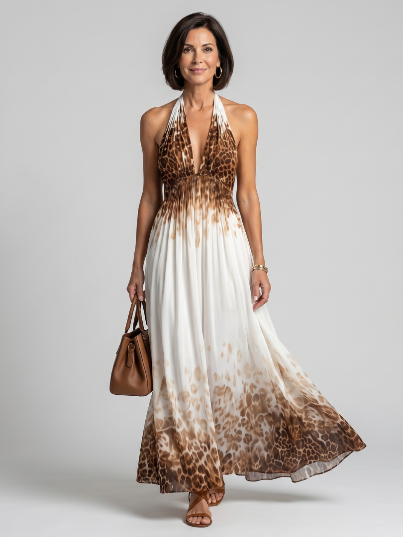 Long-Sleeve Pleated Floral Midi Dress