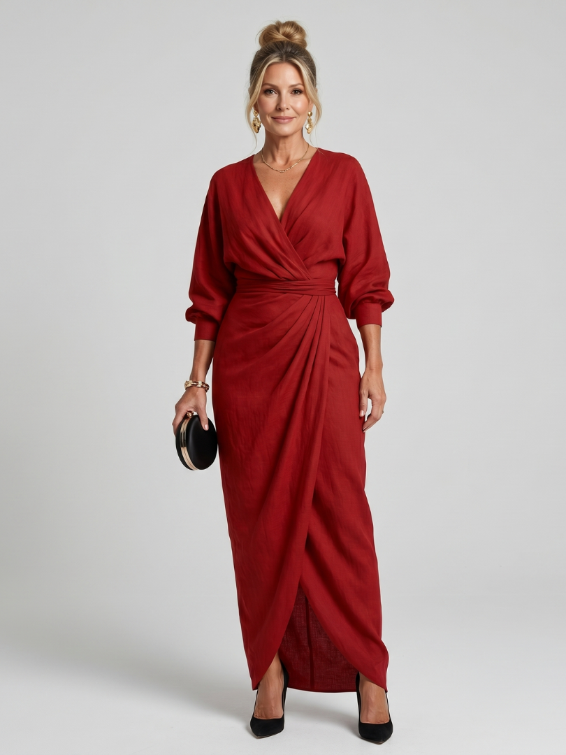 Monica | Long-Sleeve Wrap Midi Dress