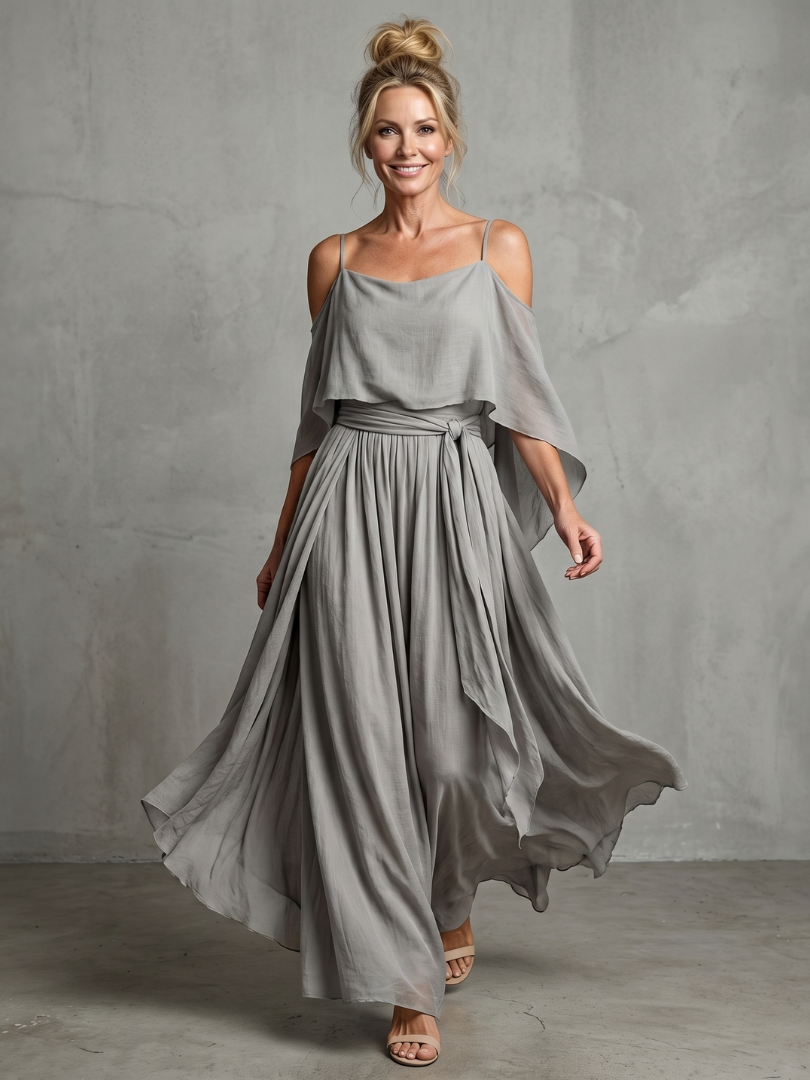 Avery | Layered Cold-Shoulder Top & Wide-Leg Set