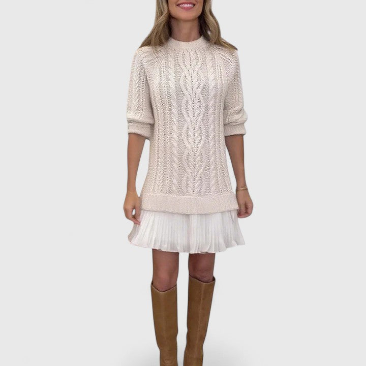 Pleated-Hem Sweater Dress