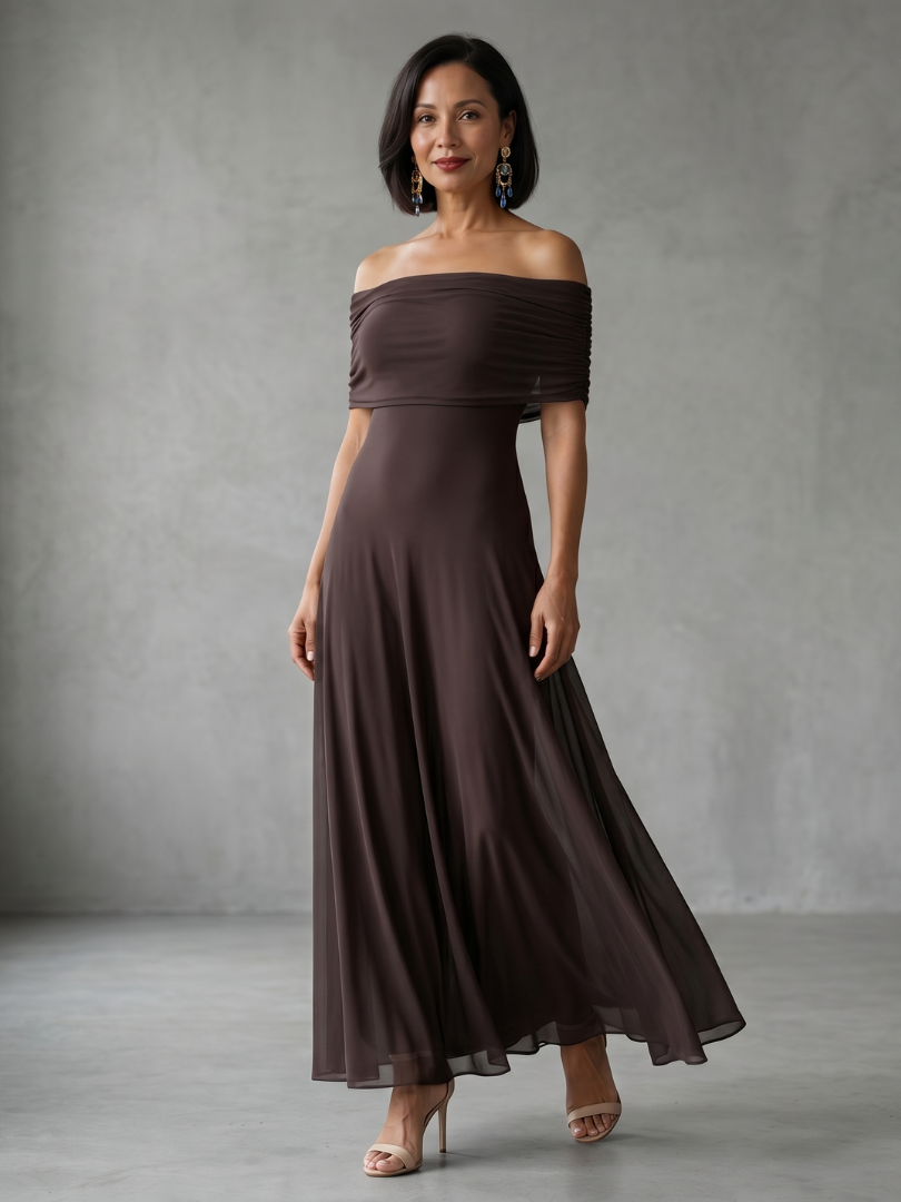 Draped Off-Shoulder Midi Dress