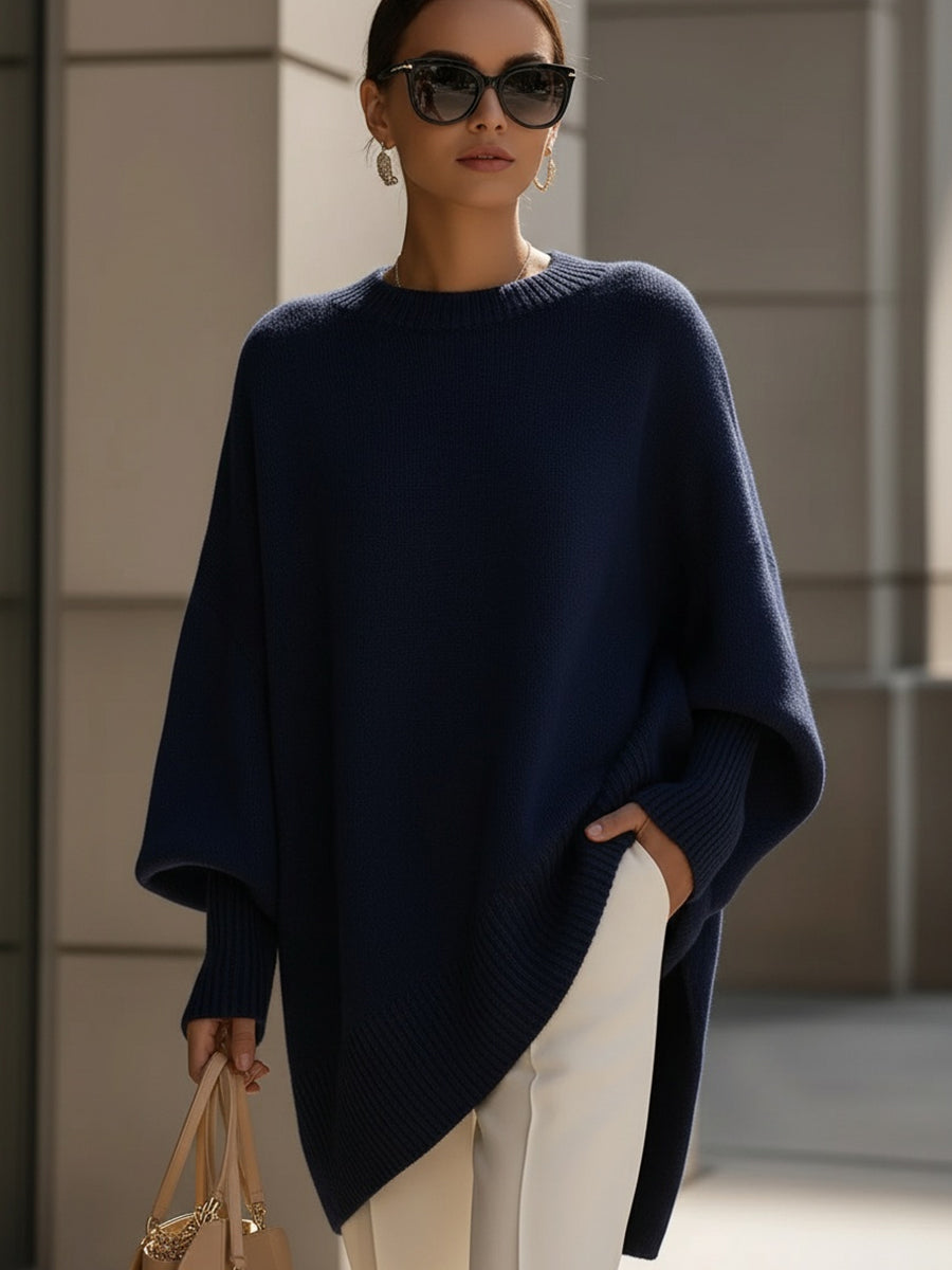 Maya | Oversized Poncho Sweater with Ribbed Trim