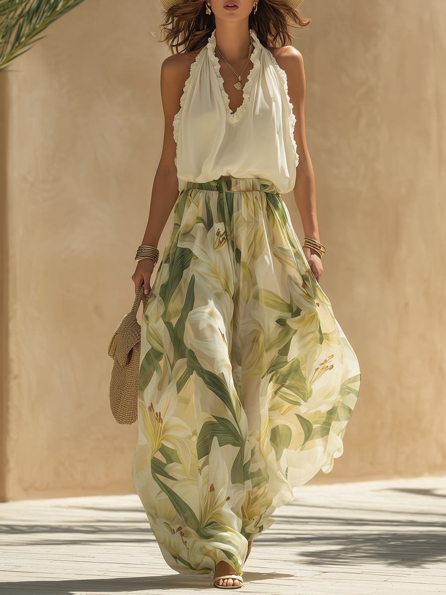 Nora | Fluid Two-Piece Set with Lily Print