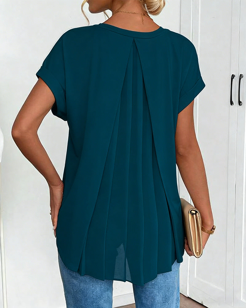 Leila | Cotton-Blend V-Neck Patchwork T-Shirt