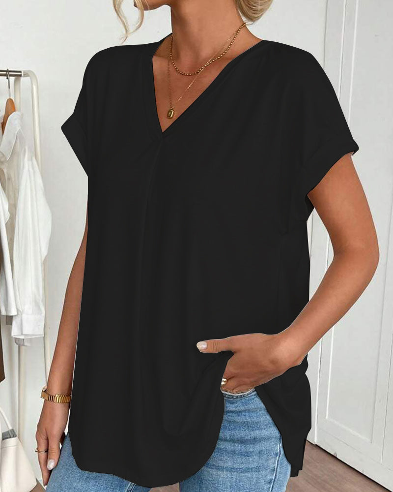 Leila | Cotton-Blend V-Neck Patchwork T-Shirt