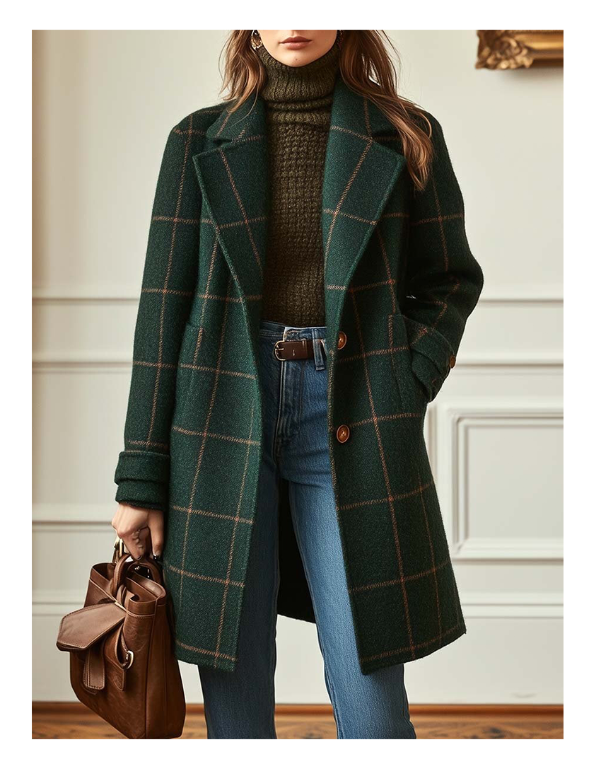 Plaid Tweed Lapel Coat