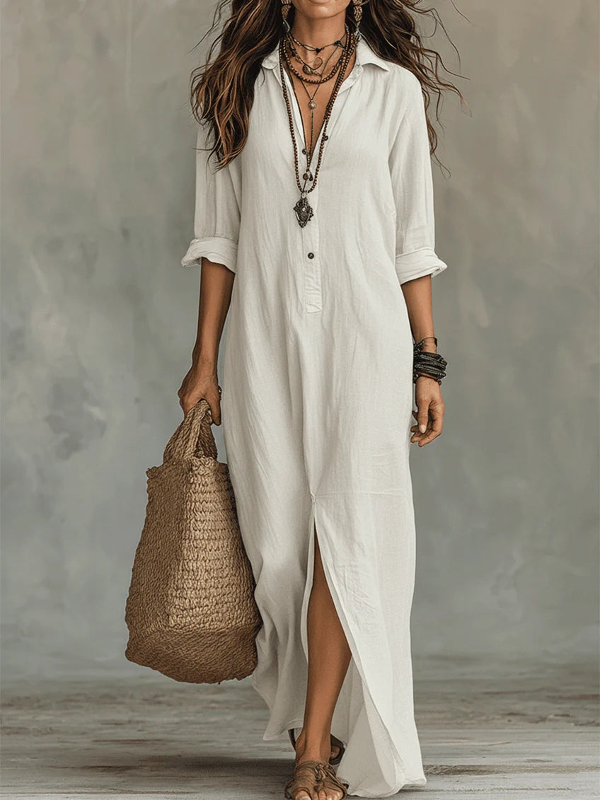 Solineâ„¢ | Black Wide Maxi Dress with Buttons
