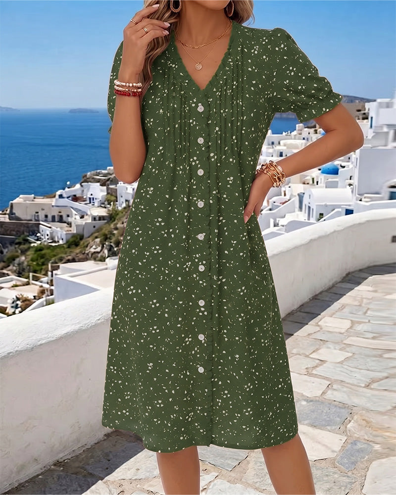 Floral Button-Down V-Neck Dress
