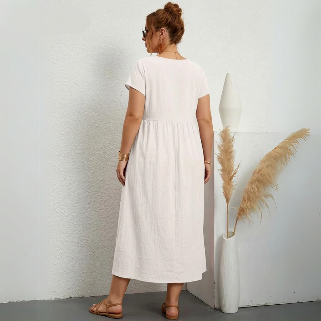 Nora | Relaxed Linen-Cotton Midi Dress
