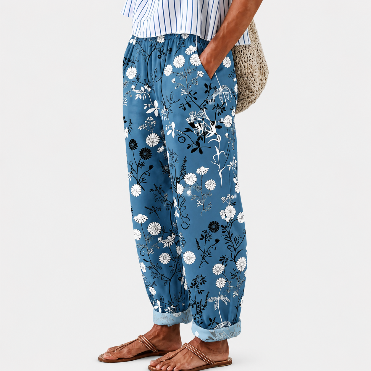 Noor | Relaxed Blue Floral Pants